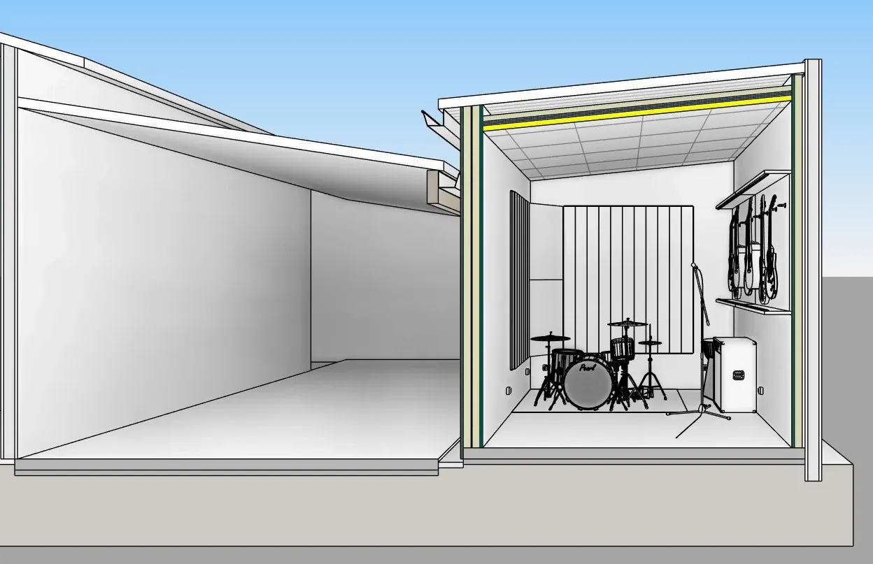 Estúdio de música com construção a seco